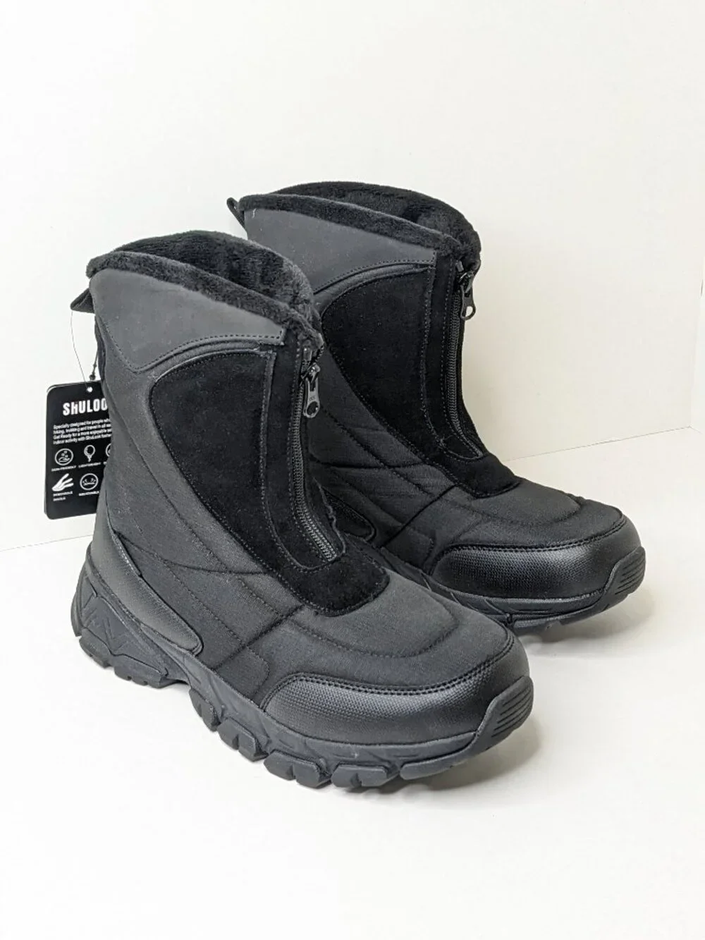 Shulook Waterproof Faur Fur Lined Winter Boots Black Mens 7